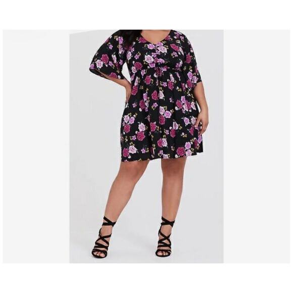 Torrid Chiffon Pink Black Floral Kimono Style Sheer Shirt Dress Plus Size 3XL - Picture 1 of 8